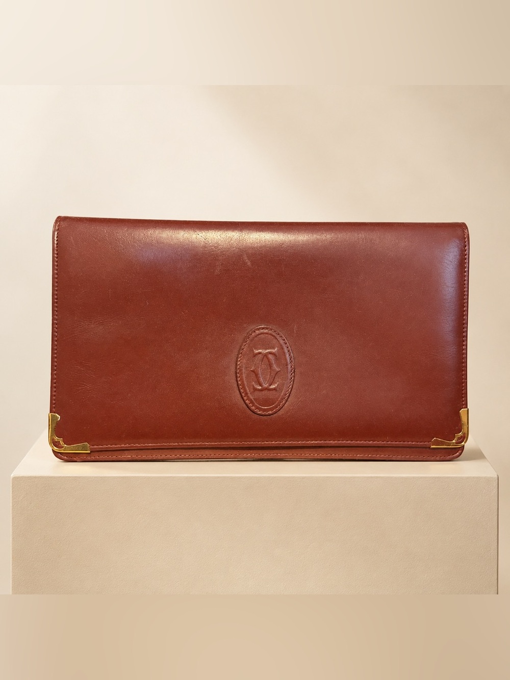 Cartier Brown Leather Fold over Bordeaux Clutch